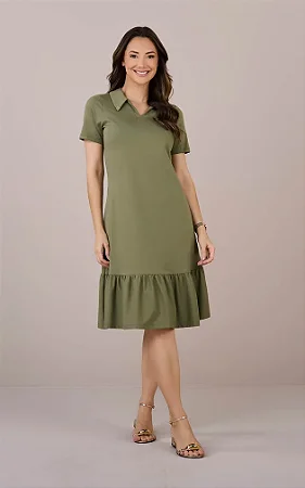Vestido Gola Lapela Soltinho na Malha Cassia Verde - Tatá Martello
