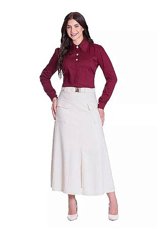 Camisa Katia em algodão e poliamida com botões em pedras Marsala Hapuk
