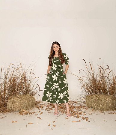 VESTIDO EM CREPE MAGÉ (FLORAL VERDE) VALENTINA SIRRAH
