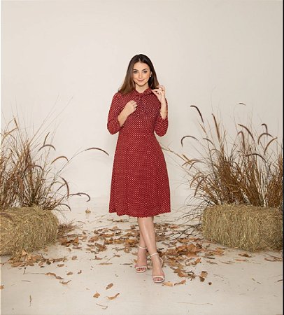 VESTIDO EM CREPE JATAÍ POÁ TERRACOTA