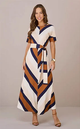 Vestido Max Mídi Malha Mangas Curtas com Faixa Pamela Tata Martello