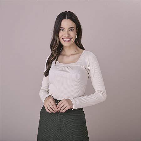 Blusa Manga Longa Canelada Decote Quadrado Vanessa - Tata Martello