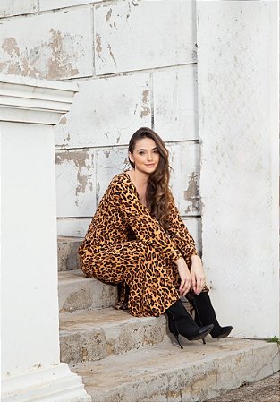 Vestido em Crepe Animal Print Sobral Valentina Sirrah