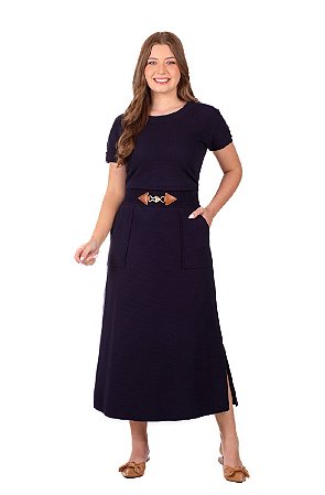 Conjunto Valentina em malha texturizada e ribana Azul Marinho Hapuk