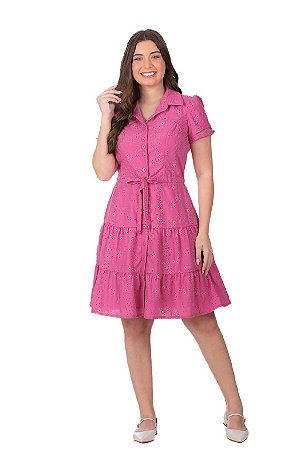Vestido Verônica em tecido laise algodão Pink Hapuk