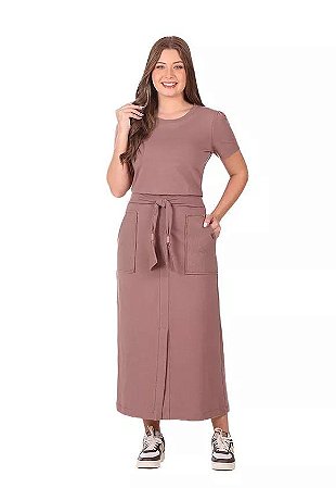 Vestido Lúcia Marrom em Molecotton e Ribbana Hapuk