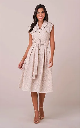 Vestido Midi no Linho Bordado Eliza - Tata Martello