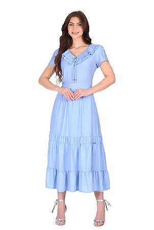 Vestido Em Linho Janaina Azul Hapuk