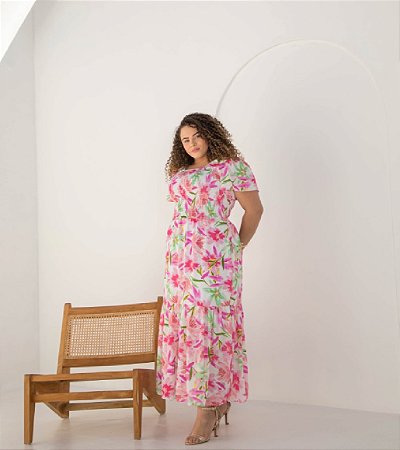 Vestido em Musseline Marialva Rosa Valentina Sirrah