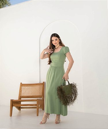Vestido em Visco Twill Verde Valentina Sirrah