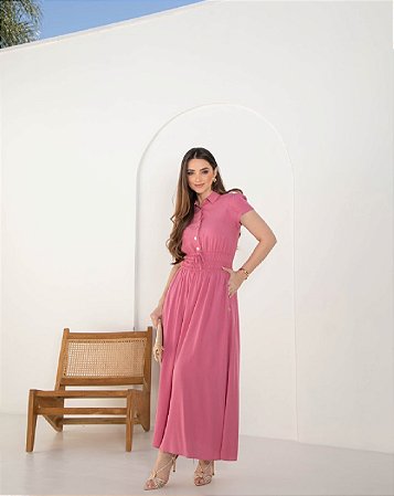 Vestido em Viscolinho Aguai Rosa Valentina Sirrah