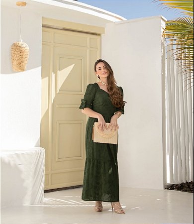 Vestido em Laise Algodão Cambé Verde Valentina Sirrah