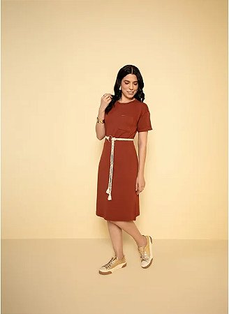 Vestido T-Shirt Moletinho Com Cordão Hadaza Marrom