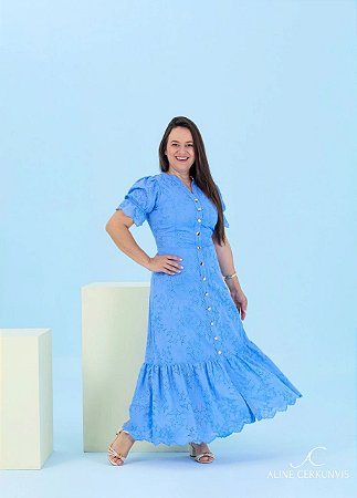 Vestido Chemise Raquel Azul Aline Cerkunvis