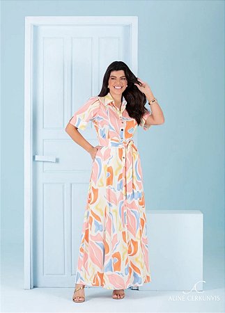 Vestido Chemise Bárbara Em Viscolinho Aline Cerkunvis