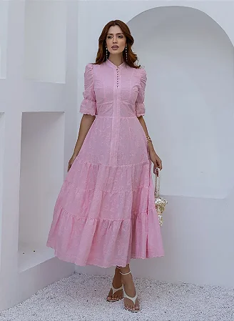 VESTIDO MIDI ROSA EM LAISE MARINA JANY PIM
