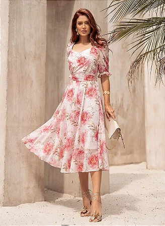 VESTIDO MIDI FLORAL ROSA CLARO VITORIA JANY PIM