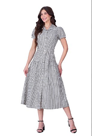 Vestido Maxi Midi em Jeans Listrado Preto Catheleia Hapuk