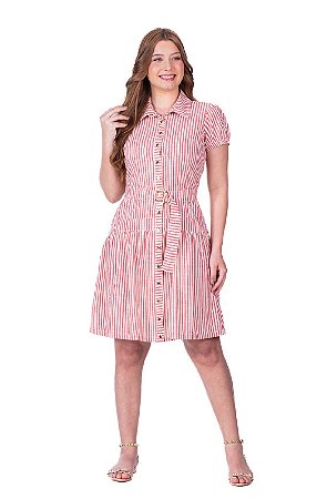 Vestido Chemise Curto em Tecido Plano Vermelho Isabel Hapuk