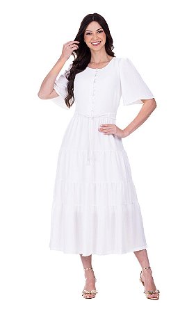 Vestido Em Crepe com botões Max Midi Lyra Branco Hapuk