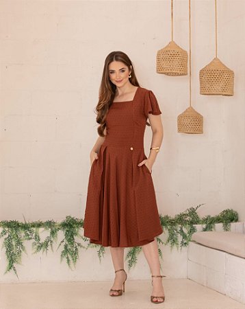 Vestido Em Viscose Pipoquinha Estiva Marrom Valentina Sirrah