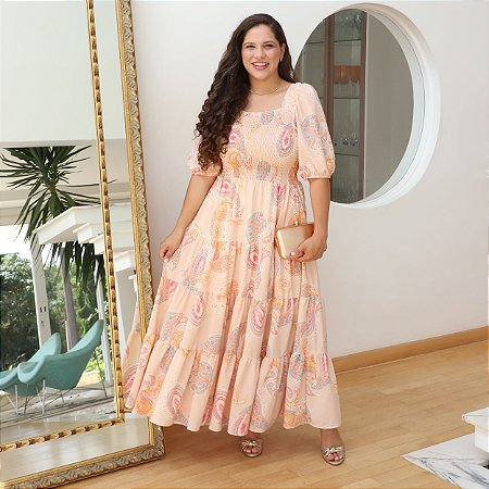 Vestido Em Crepe Silk Premium Caxambu Salmão Valentina Sirrah