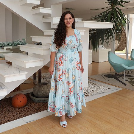 Vestido Em Crepe Silk Premium Caxambu Azul Valentina Sirrah