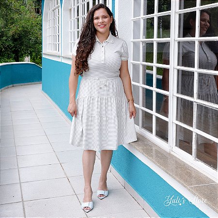 Vestido em Algodão Flayslaine Hapuk Azul Curto com Botões Funcionais