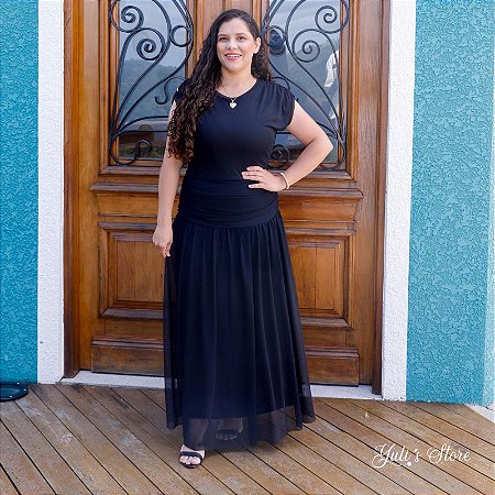 Vestido Longo no Tule Aurora Preto - Tata Martello