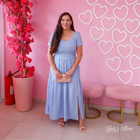 VESTIDO EM CREPE CRISPY MAXI MIDI MOEMA (AZUL) VALENTINA SIRRAH