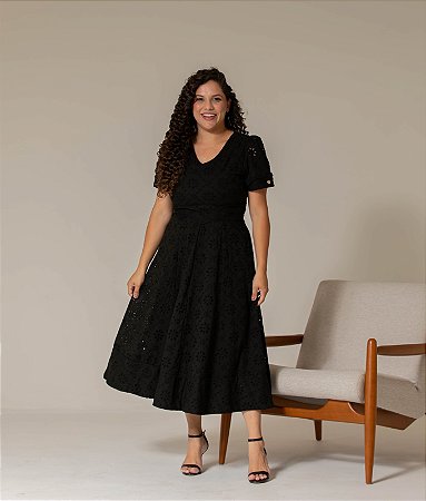 VESTIDO MIDI EM CREPE VARENNA PRETO VALENTINA SIRRAH