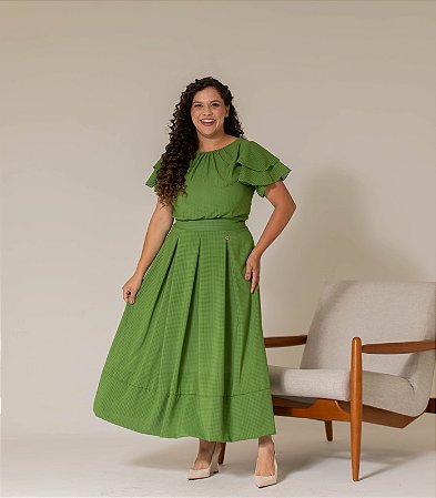 VESTIDO MIDI EM CREPE MANGAS DUPLAS ITAJUBÁ VERDE VALENTINA SIRRAH