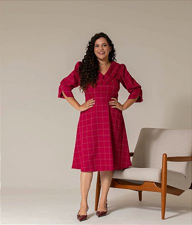 VESTIDO EM ALFAITARIA PIENZA COM ZÍPER VINHO VALENTINA SIRRAH