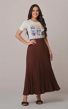 Saia Maxi Midi Plissada Melissa Marrom - Tata Martello