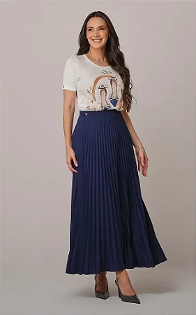 Saia Maxi Midi Plissada Melissa Azul - Tata Martello