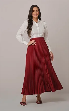 Saia Maxi Midi Plissada Melissa Marsala - Tata Martello