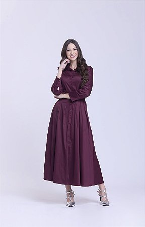 Vestido em tricoline com botoes cristiane Marsala Hapuk