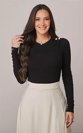 Blusa Manga Longa Giovana Preta - Tata Martello