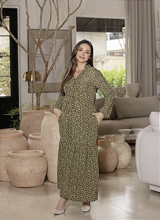 Vestido em Crepe Leve Verde Floral Amalfi - Valentina Sirrah