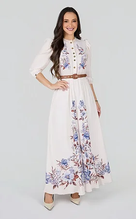Vestido Longo Fluido com Cinto Nubia Azul - Tata Martello