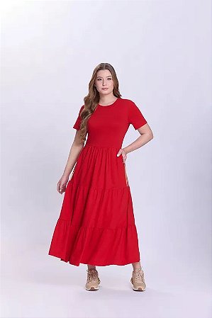Vestido Confeccionado em Malha de Algodão Serena Vermelho - Hapuk
