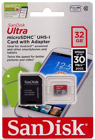 CARTÃO MEMORIA MICRO SD 32GB ULTRA SANDISK - P