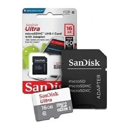 CARTÃO MEMORIA MICRO SD 16GB ULTRA SANDISK - P1