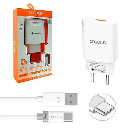 CARREGADOR CELULAR TIPO C 3.1A - A'GOLD