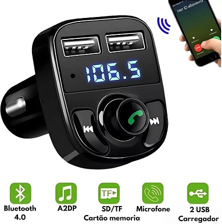 ADAPTADOR BLUETOOTH CARRO FM C/ 2 USB