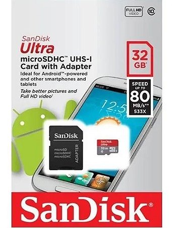 CARTÃO MEMORIA MICRO SD 32GB ULTRA SANDISK - P1