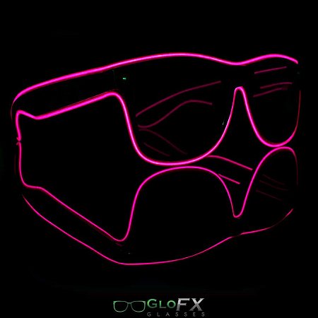 Óculos luminoso Preto com led Rosa GloFX