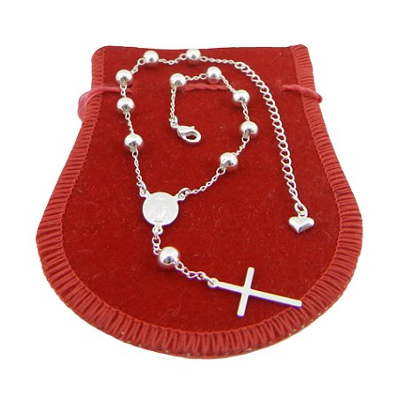 Pulseira Terço Unissex 18/23cm 4mm Folheada Prata PL447