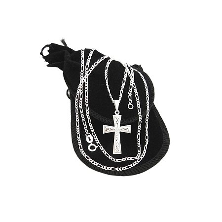 Corrente Masculina 60cm 2mm Cruz Folheada Prata CR364