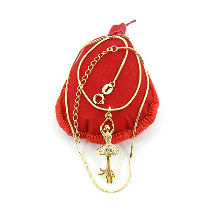 Corrente Feminina 40/45cm 1mm Bailarina Folheado Ouro CR214